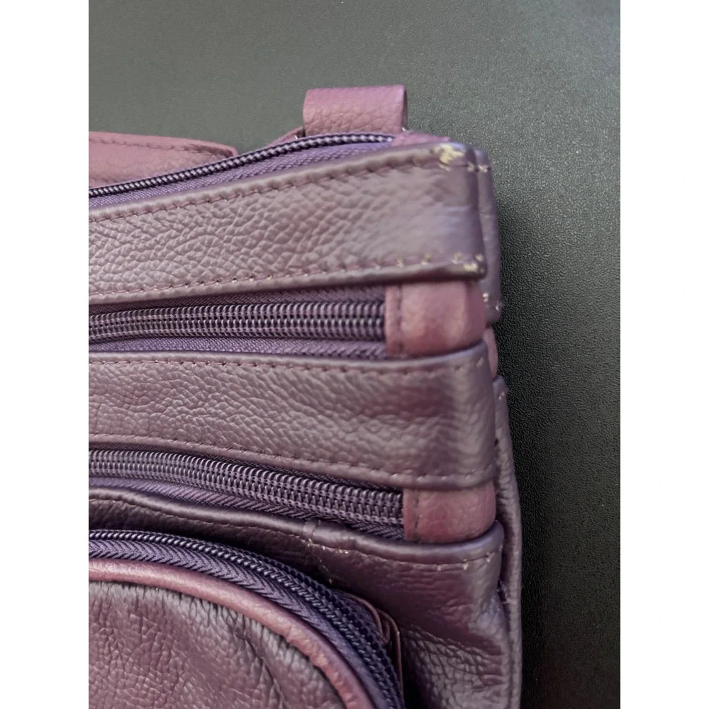 Krediz Purple Genuine Leather Crossbody Bag Multi-Zipper Organizer